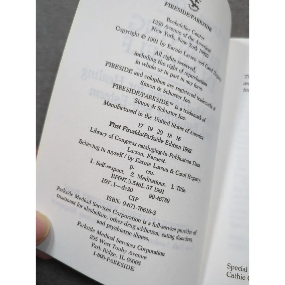 1992 Believing In Myself, A Fireside/Parkside Meditation Book Larsen‎ & Hegarty
